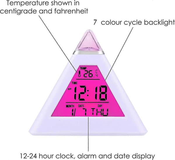7 LED Pyramide Farveskiftende Digitalt Vækkeur