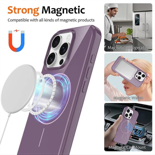 Magnetic Case for iPhone 16 Pro Max, MagSafe Compatible, TPU Back with Lanyard (Purple)