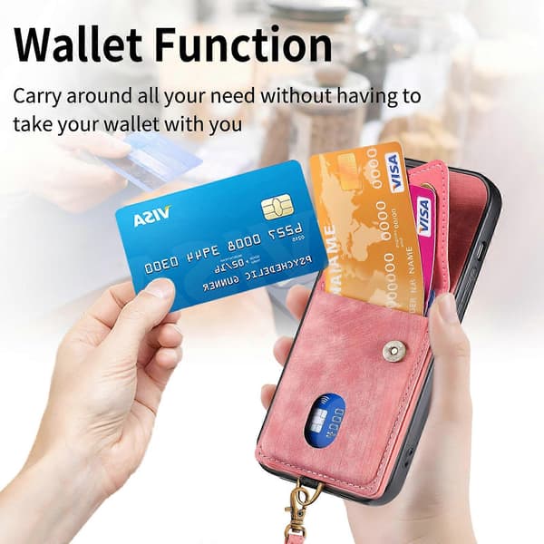 Card Holder Case for iPhone 15 Series (Pink, iPhone 15 Pro Max)