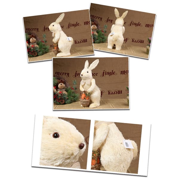 Easter Straw Bowknot Bunny with Carrot Basket Artificial Standing Rabbit for Dol