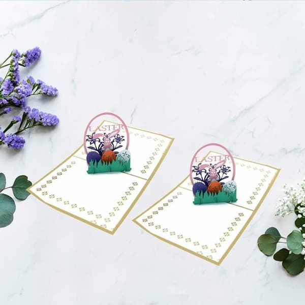 3D Easter Card - Easter Eggs - Rabbits - 3D Greeting Card - Bars, Easter Party Invitations