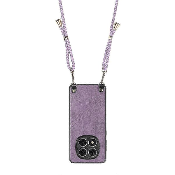 Compatible with Xiaomi Redmi Note 14 Pro 5G Retro Leather Phone Back Cover with Adjustable Strap (Purple)
