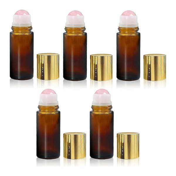1-5-pack 50 ml bärnstensfärgade glasflaskor för eteriska oljor med kristallkulor, påfyllningsbara parfymbehållare 5pcs