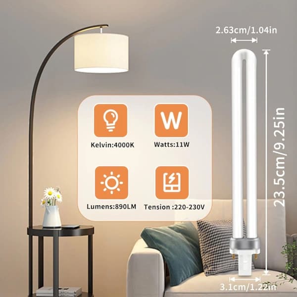 G23 2-pin 11W Compact Fluorescent Lamp - Neutral White (6500K), Energy Efficient, Eye-friendly, Non-dimmable - 2-pack