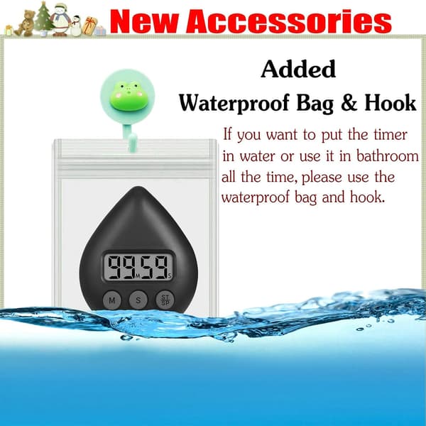Silent, Non-Ticking Battery Operated Shower Timer, Waterproof Digital Timer, Small Cute Timer with Sweet (Blue)