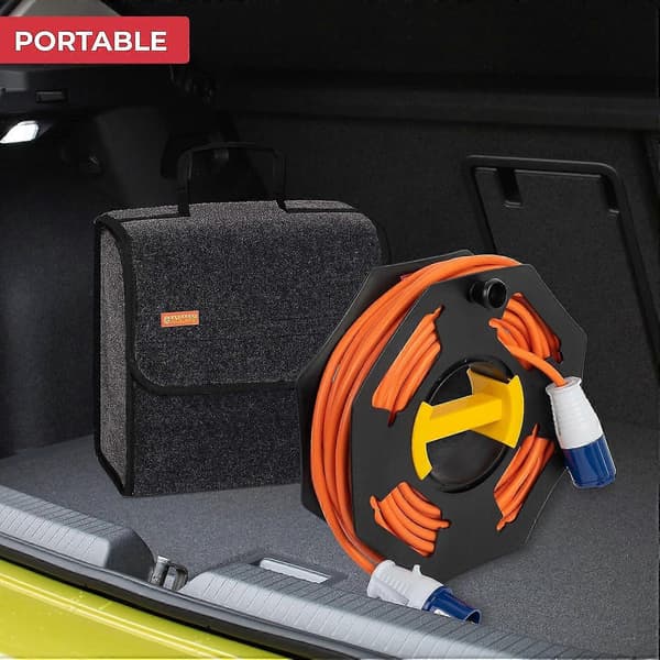 Campingvogn Kabeltromle, Manuel, Tom, til Camping og Husholdning, op til 25 m Kabel, Plast, Sort og Gul