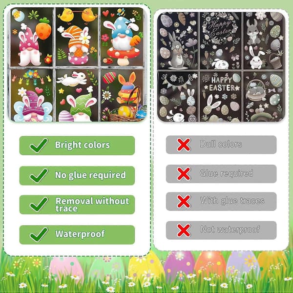 Easter Egg Bunny Window Stickers, Easter Decorations for Kids, Easter Stickers Easter Gifts for Kids Home