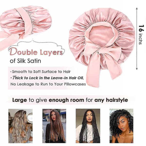 Hot Pink Silke Satin Bonnet til Sovning Dobbelt Lag Satin Foret Hår Bonnet