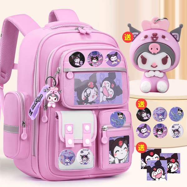 School Backpack, Back Protection for Grades One, Two, Three and Six, Cute, Large Capacity and Load-Reducing Backpack for Children Full pink small size