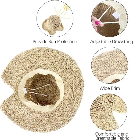 Women's Straw Hat with Bow, Soft Wide Brim Hat, Foldable Beach Hat, UV Protection