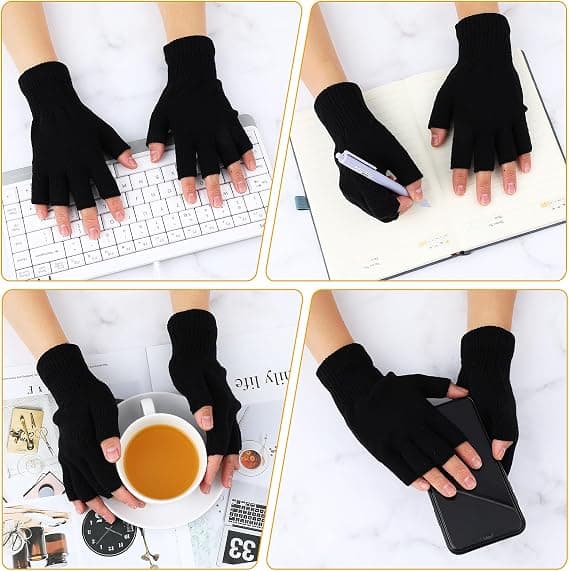 Two-pack Fingerless Thermal Gloves - Thickened Knitted Touchscreen Elastic Mittens for Winter, Unisex.