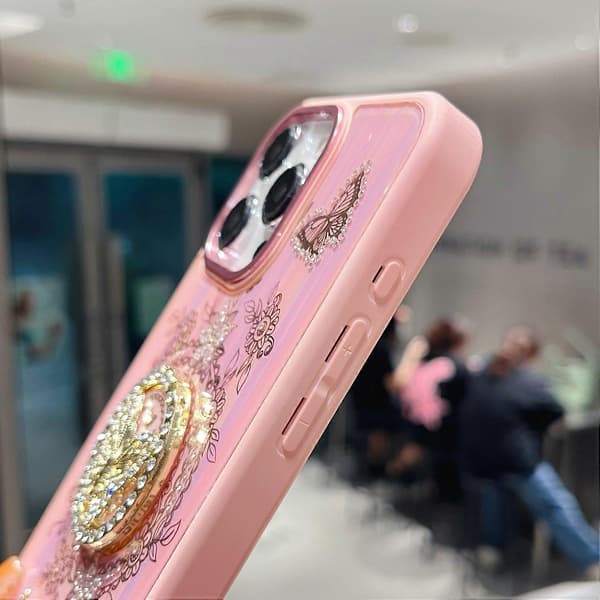 Case for iPhone 16 Pro Max Aurora Butterfly Pattern TPU+PC Phone Back Cover with Stand (Purple)