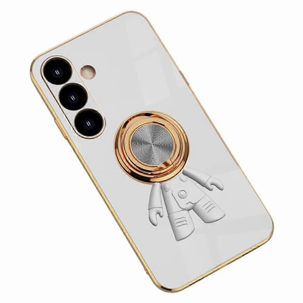 Case for Samsung Galaxy S25 with Astronaut Ring Kickstand 6D Electroplating TPU Phone Case (White)