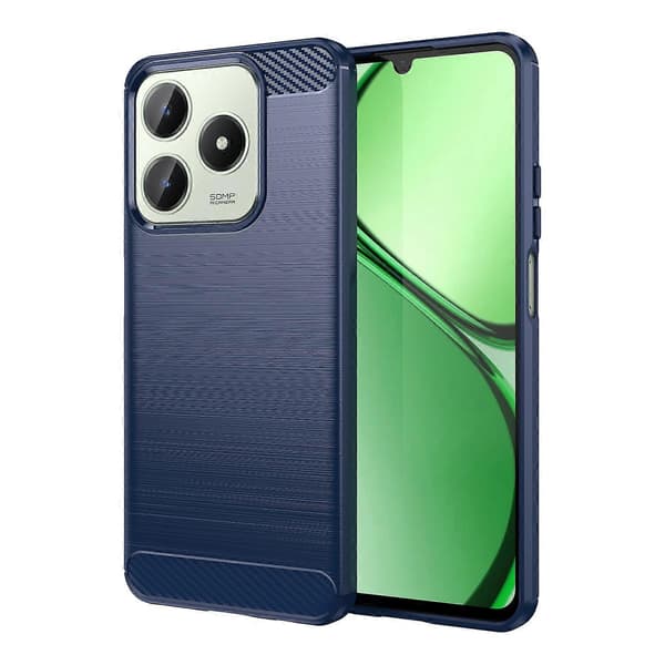 Kolfiber Borstad Textur TPU Telefonfodral (Blå, För Realme C61)