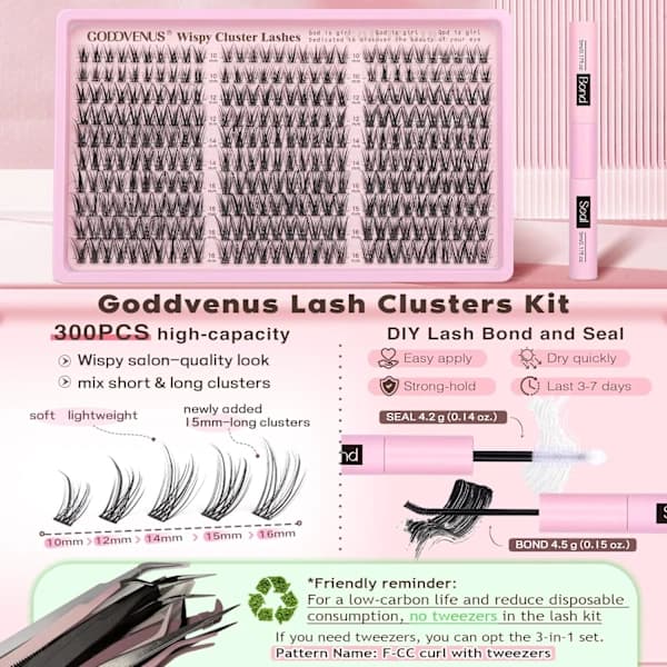 Eyelash Cluster Kit Wispy Eyelash Clusters Natural DIY Eyelash Extension Kit 10-16mm Cluster Eyelash Extension Kit 300pcs