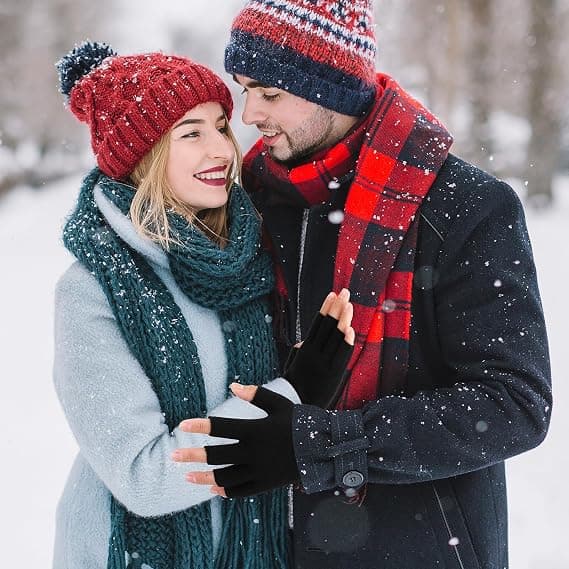 Two-pack Fingerless Thermal Gloves - Thickened Knitted Touchscreen Elastic Mittens for Winter, Unisex.