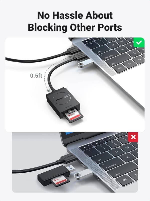 SD-kortlæser USB 3.0 Dobbelt Kortplads Flashhukommelseskortlæser til Mac Windows Linux Chrome Læser 2 Kort Samtidigt