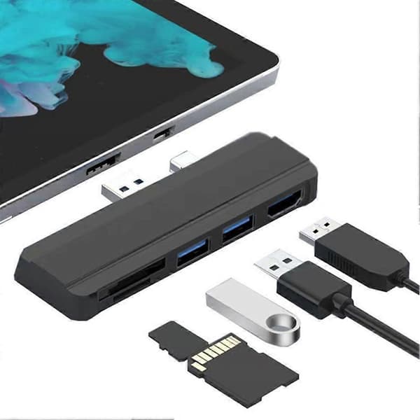 Til Microsoft Surface Pro 6 Pro 5 Pro 4 Dock Hub 5 i 1 Svart