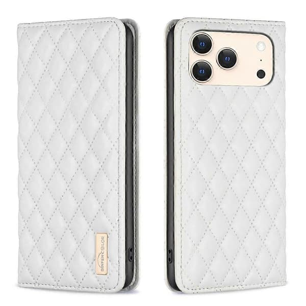 Magnetic Diamond Pattern Leather Case (White, for iPhone 17 Pro)