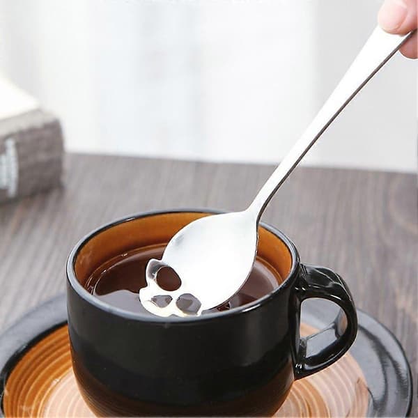 304 rustfrit stål kraniet sukkerske dessert te kaffe røreske sæt med 6 (sort)