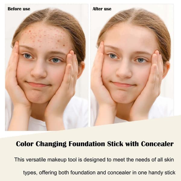 Color-Changing Double-Sided Foundation Stick with Brush and Concealer, Long-Lasting Moisturizing Dark
