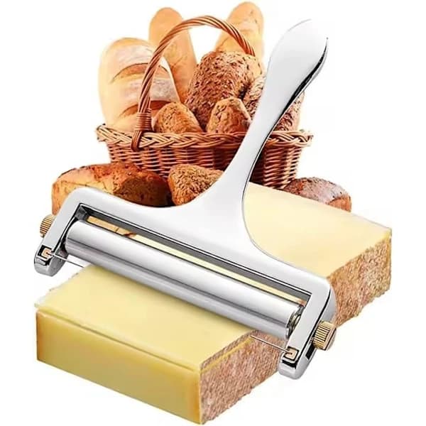 Stainless Steel Cheese Slicer with Adjustable Handheld Design, Includes 2 Extra Wire Cutters.