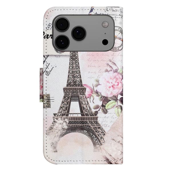 Til iPhone 17 Pro Etui Mønstertryk Krydsstruktur Læder Telefoncover - Tårn (Tower)