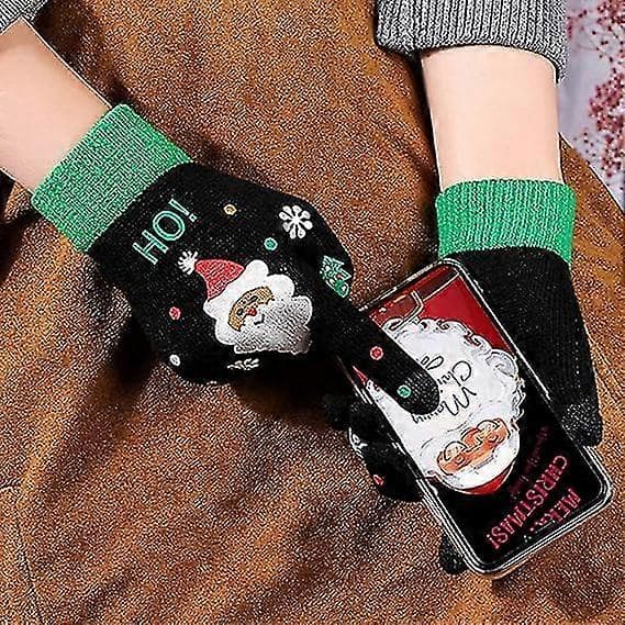 Julehandsker Fuld Finger Elastisk Julemand Touchscreen Snefnug Vejr Termiske Vaskbare Handsker Til Kold Grøn
