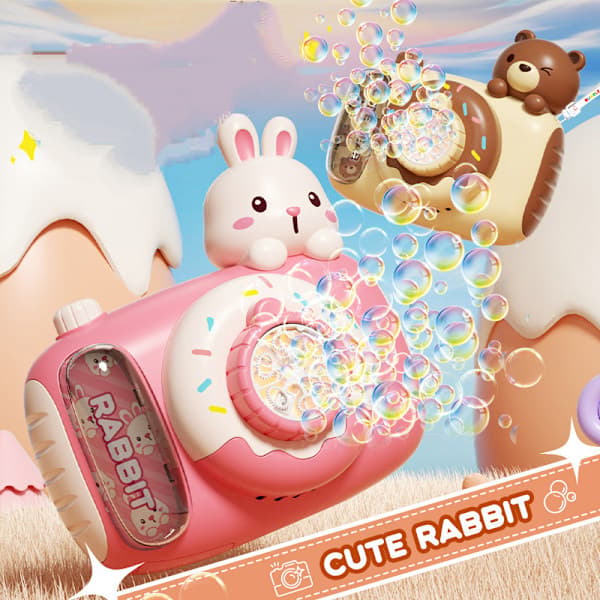Eagle Stone Easter Bunny Bubble Machine, Kids Camera Bubble Machine, Automatic Bubble Machine with Light, Ribbon, 2 Bubble Water Brown_Super Gift