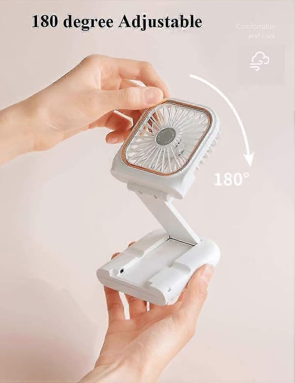 Sammenfoldelig halsventilator, bærbar USB genopladelig LED-ventilator til mobiltelefonholder white