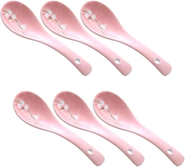 Japanese Ceramic Porridge Spoon Set, 6 Pieces, Snowflake Pattern, Lightweight and Portable