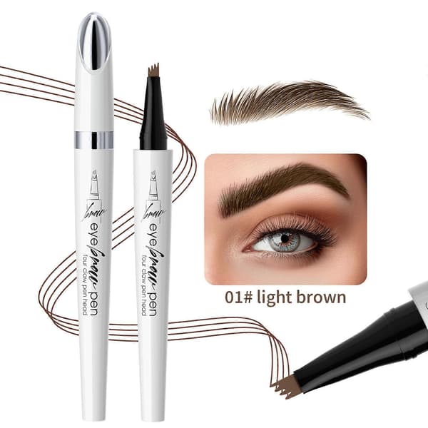 Eye-catching 4-Tip Eyebrow Pen 3D Natural Microblading Effect Waterproof and Long-lasting Eyebrow Enhancer Grey