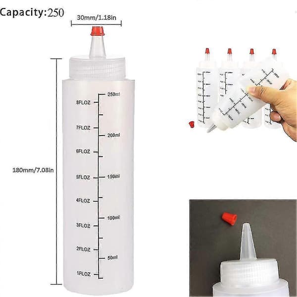 Plastklämflaskor, 6 X 250 ml kryddklämflaskor, vätskeflaskor med läckagesäker spetslock och mått