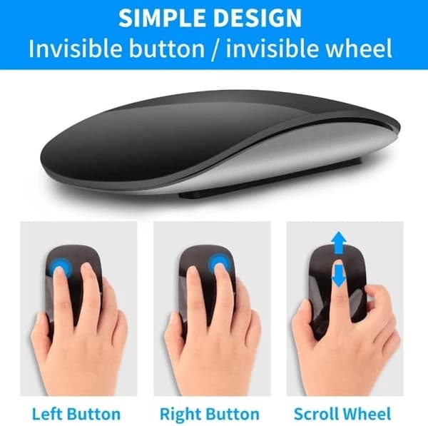 Wireless, Bluetooth, Rechargeable Bluetooth Mouse, Works with Mac or iPad; Multi-Touch Surface Silent Office Mouse, Rechargeable (Black)