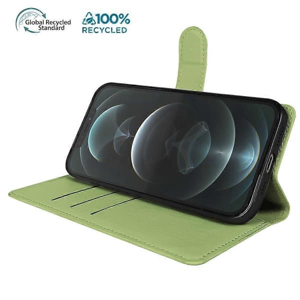 Stand Case for iPhone 15 Pro, Bio-based Eco-friendly RPET RPVB Slim Phone Case with Wallet (Light Green)