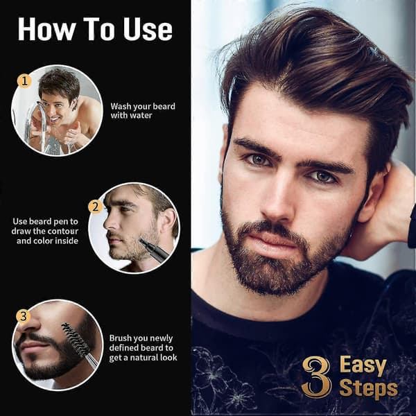 Beard Pen Waterproof Sweat Resistant Men's Beard Shaping Tool Kit With Brush