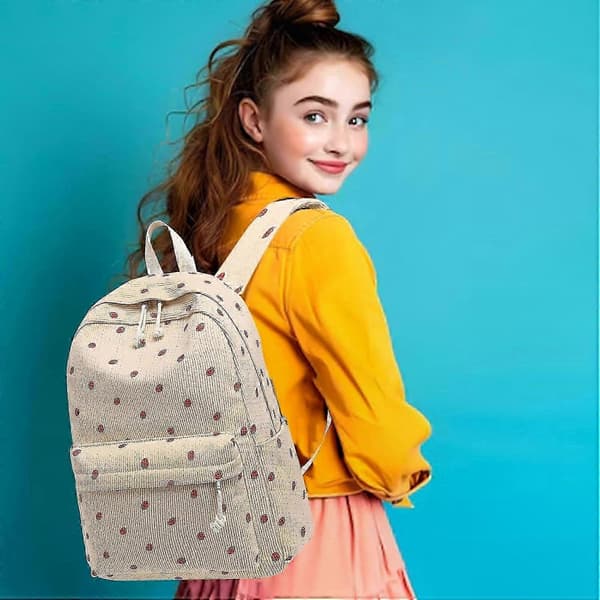 Elevrygsæk til piger - Skoletaske til folkeskole til mellemskole bærbar computer og bøger Beige-strawberry