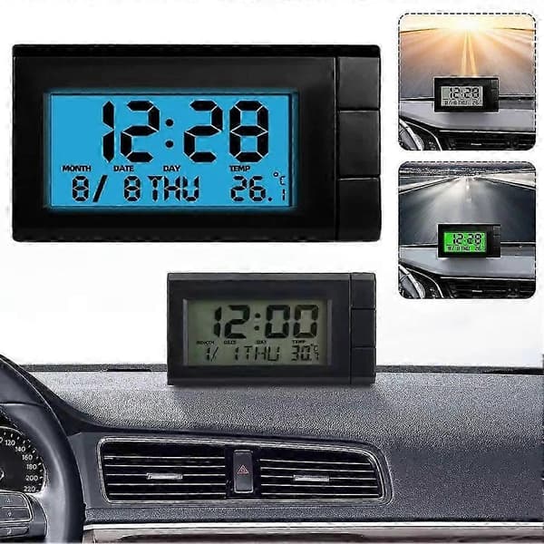 Bil Digitalt Ur Termometer Instrumentbræt Skrivebord LCD Display Auto Interiør Indretning_Lucky_B_Overraskelsesgave