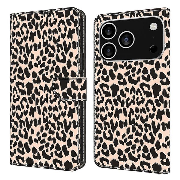 Case for iPhone 17 Pro Max with Card Slot, Patterned Print TPU + PU Leather Flip Phone Case - Leopard (Leopard Print)