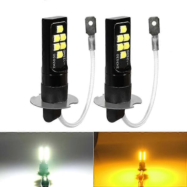 2 stk H3 LED billys Tåkelys Oppgradering 3030 Chips Auto Front Tåkelys Kjørelys Hvit 6000K Gul 12V_Gave