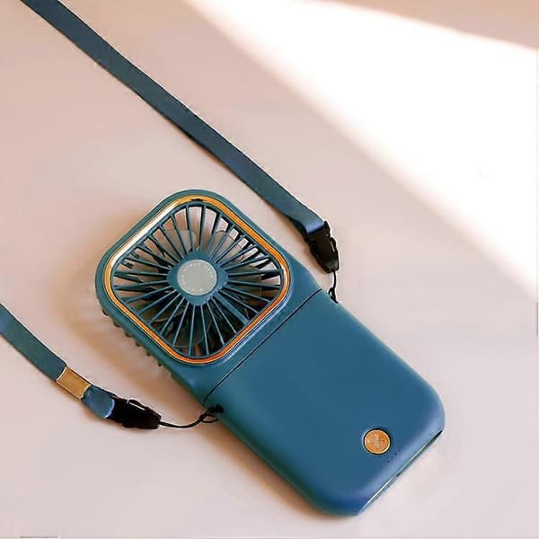 F30 Galvanisering Håndholdt Ventilator Bærbar Desktop Sammenfoldelig Lydløs USB Halsventilator, Opgraderet Version Blue
