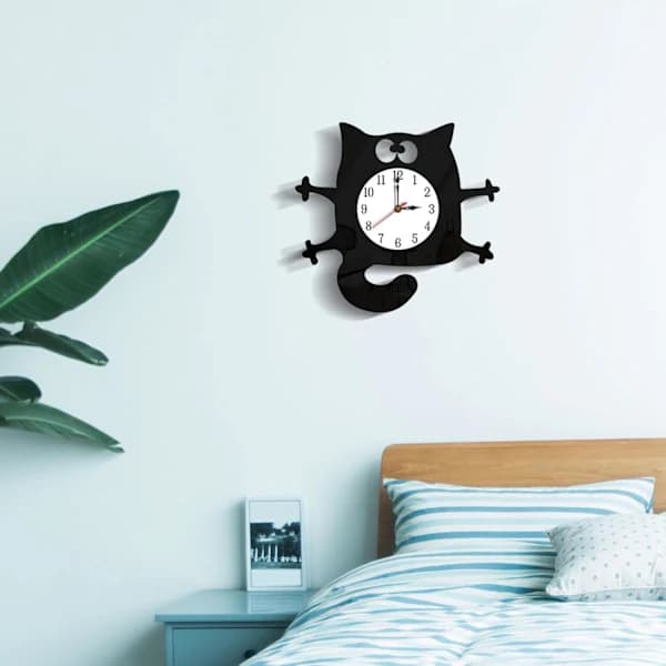Cat Shaped Wall Clock Silent Battery Operated Art Clock for Bedroom Kitchen Decor