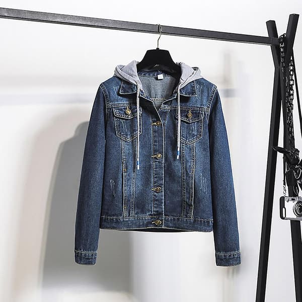 Denim Damejakke Forår Og Efterår Kort Med Hætte Langærmet Top_Kvalitetsgaver