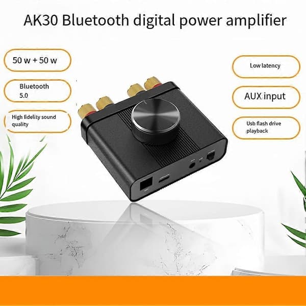 Bluetooth effektforsterker, 20W Stereo HiFi Digital lydmottaker, støtter Bluetooth/USB/AUX-inngang US-plugg As Shown