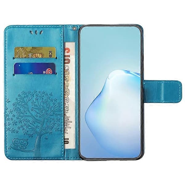 Compatible Wallet Case for iPhone 16 Pro PU Leather Owl Tree Printed Phone Cover (Blue)