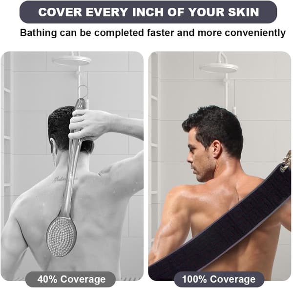Exfoliating Back Scrubber, Back Massager with Handles, Soft Shower Scrubber