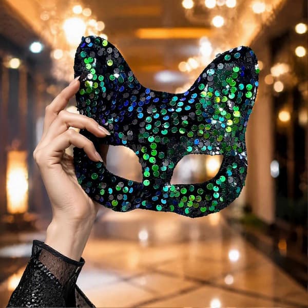 Kattemaskerade Maske – Glitrende Pailletter Halv Ansigt A