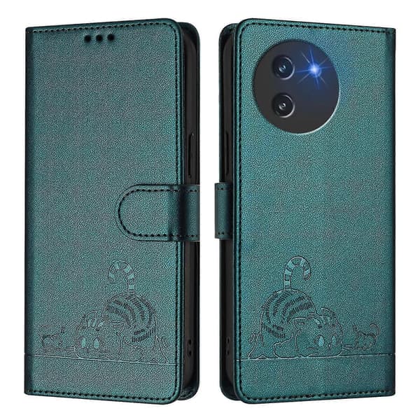 Cat Mouse Embossed Pattern RFID Leather Phone Case with Lanyard (For Doogee Note 59 5G / Note 59 Pro)