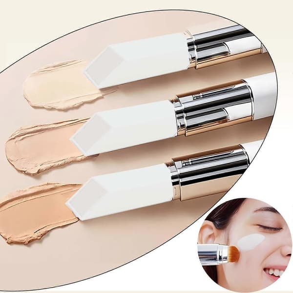 Color-Changing Double-Sided Foundation Stick with Brush and Concealer, Long-Lasting Moisturizing Dark