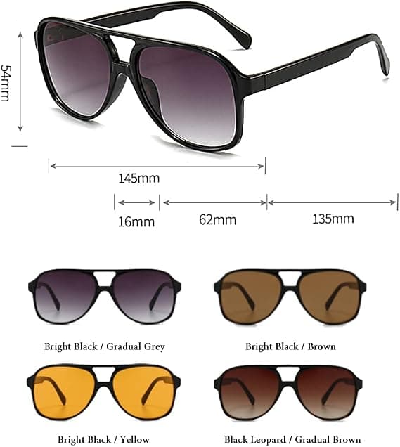 Retro 70s Aviator Polarized Sunglasses Black frame double gray film